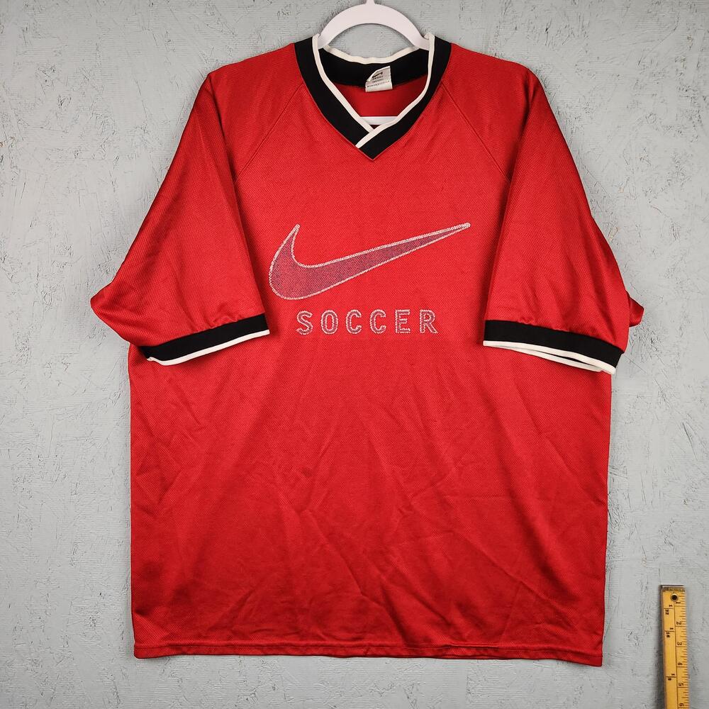 Vintage Nike Shirt Mens XL Soccer Graphic Made In USA 90s Swoosh Jersey Ringer